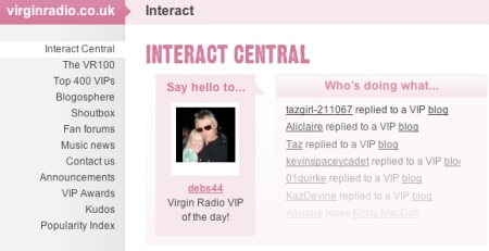 Captured Screenshot of Virgin Radio’s Interact Central Activity Window